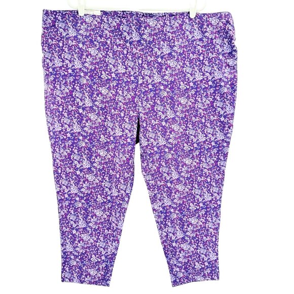 Terra & Sky Women's Ditsy Varsity Purple Capri Legging Size 4X (28W-30W) NWT - Picture 1 of 11